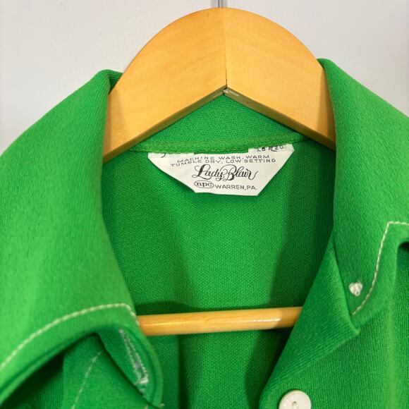 Bright Green Button Down Blouse Retro Classic Statement Top | Bright Spring - Picture 3 of 6